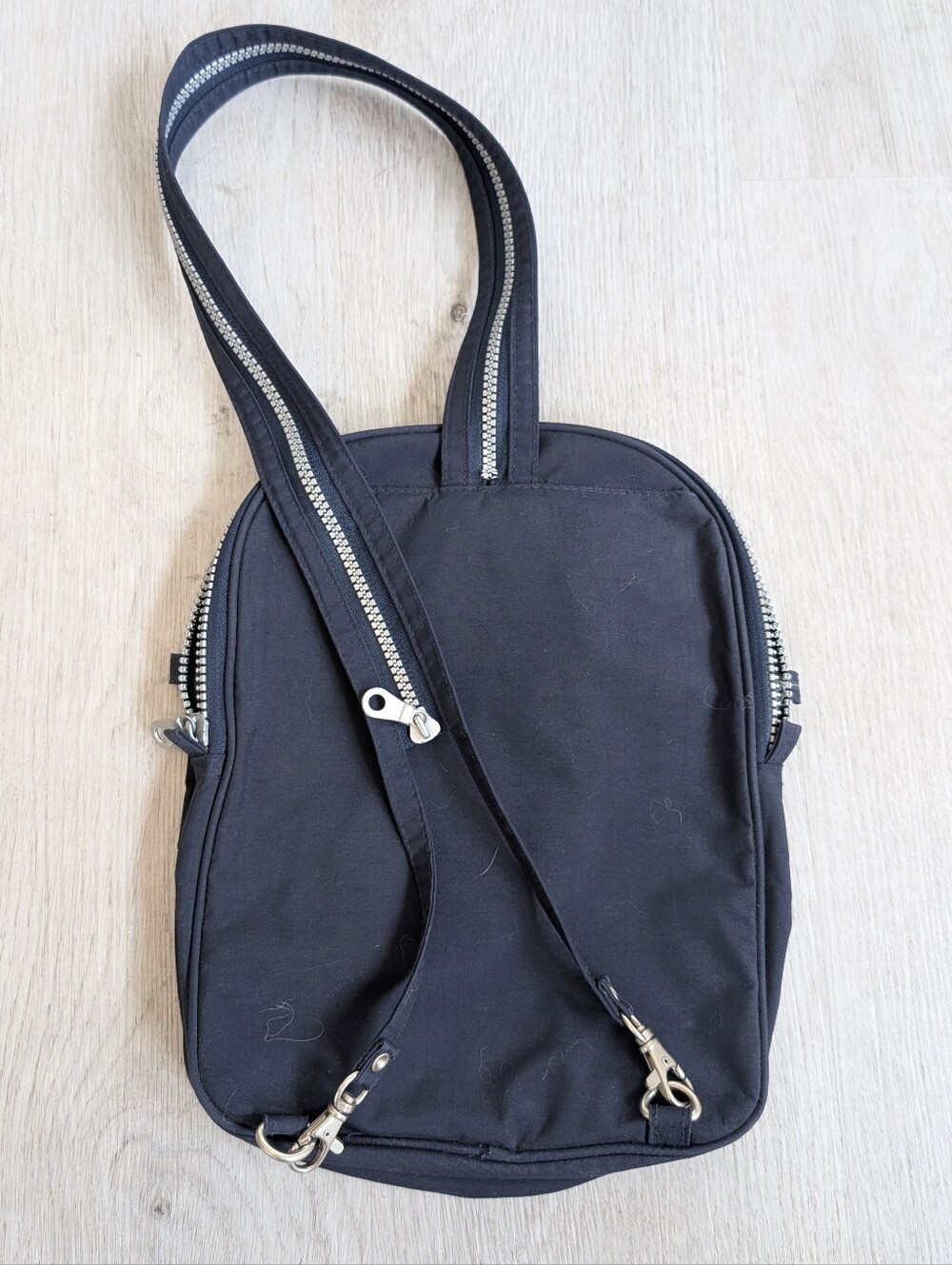 NR Navy Blue Everyday Practical Lightweight Nylon Backpack with Silver Zipper - Picture 2 of 13